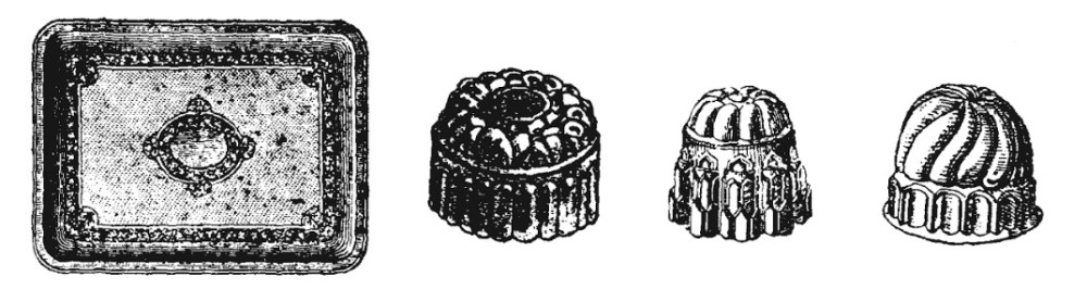 El Practicón. Bandejita y moldes para quesos helados.