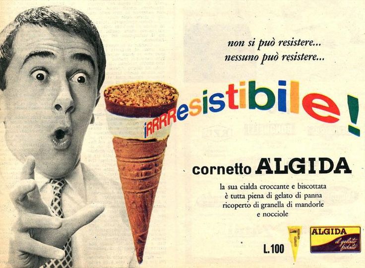 Publicidad del cornetto Algida (1963)